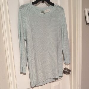 Zara Seafoam Green Knit Sweater With Keyhole Back Cutout 3/4 Sleeve